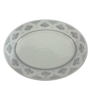 Silverie Fine China Sapphire Oval Serving Platter Floral Platinum Trim Vintage